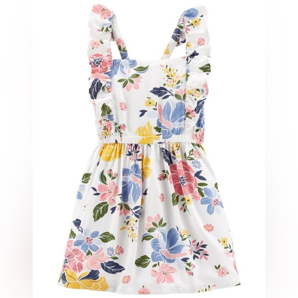 Carter's Dress Ruffle Sleeve Floral Poplin White, Pink, Blue Baby Girl 6 Months - Picture 1 of 7